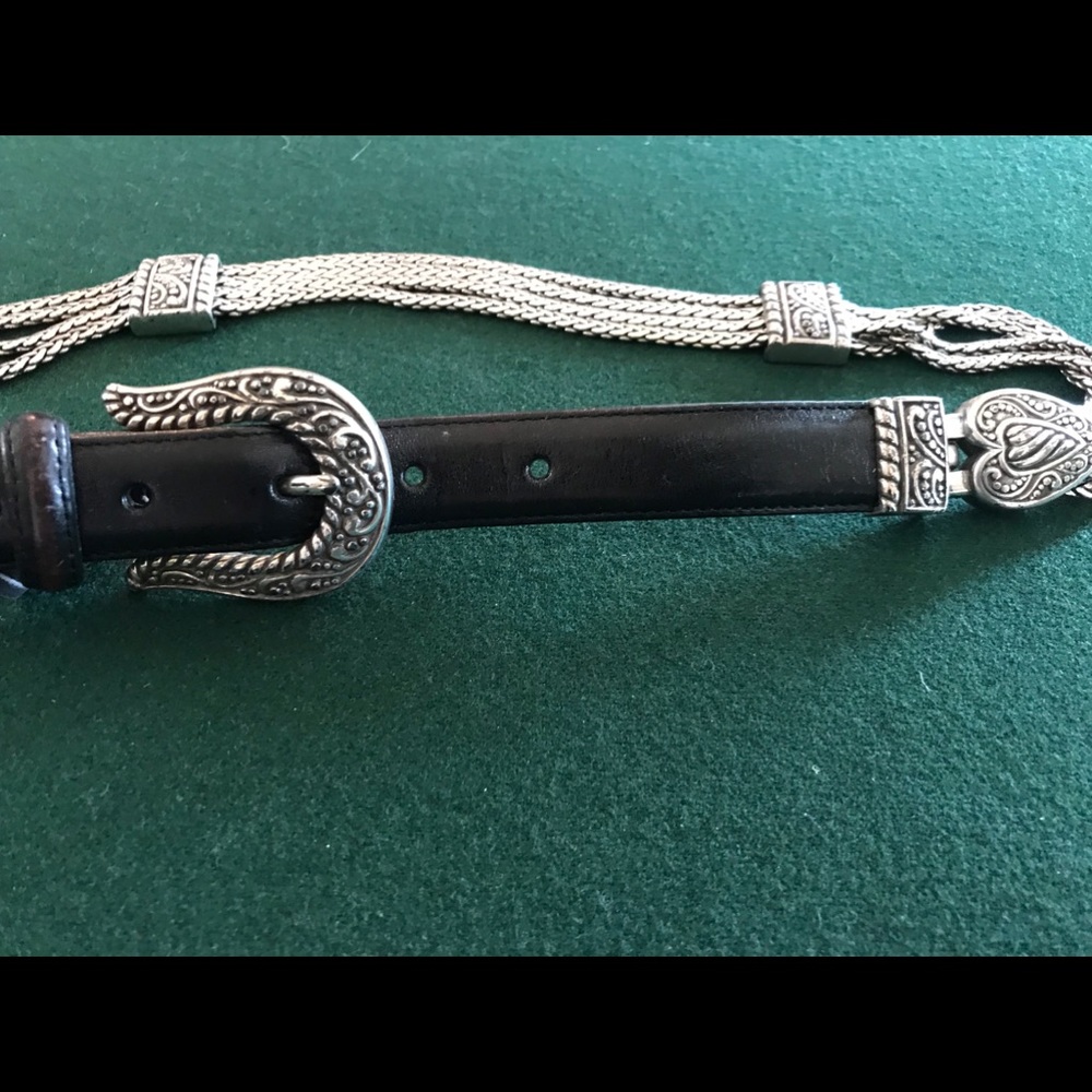 Brighton black leather/silver metal belt size M